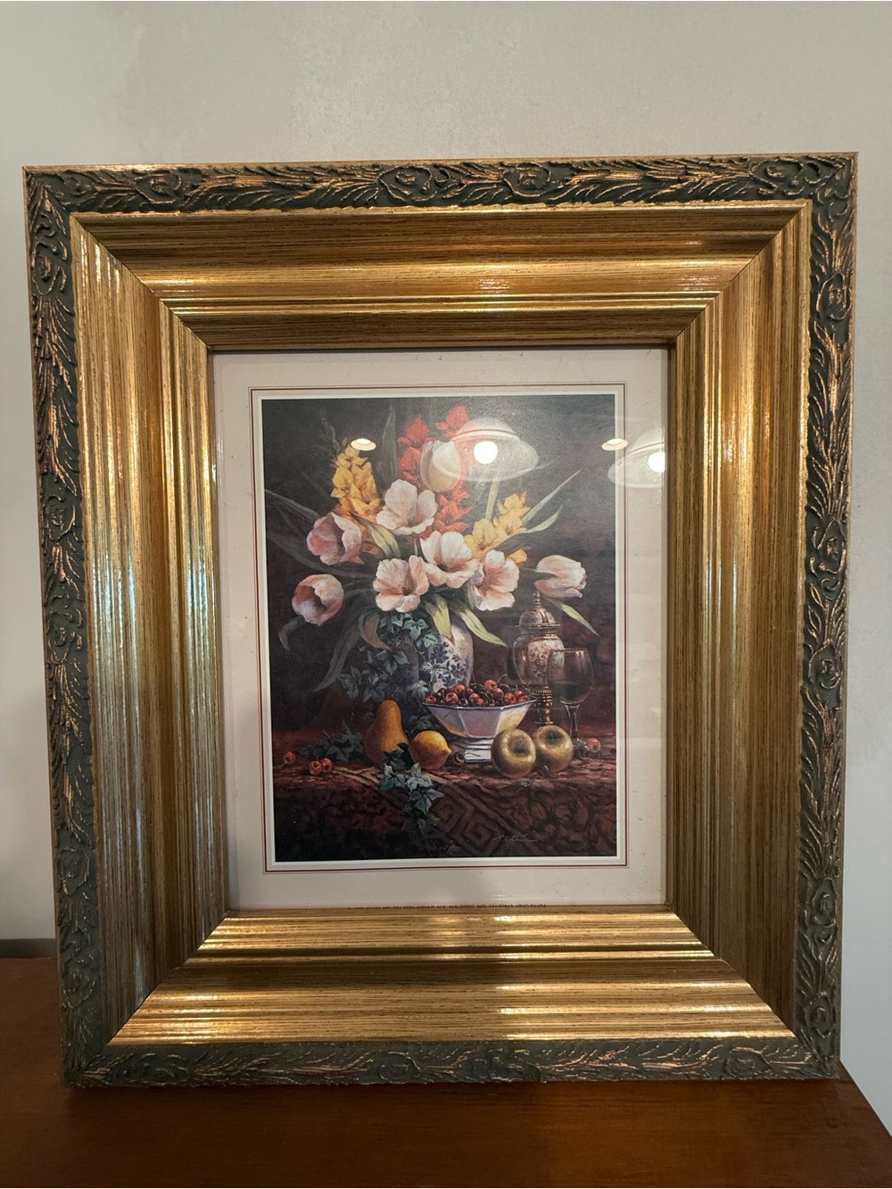 Vintage T.C. Chiu Floral Still Life Framed Art Print - Heavy Ornate Gold Frame